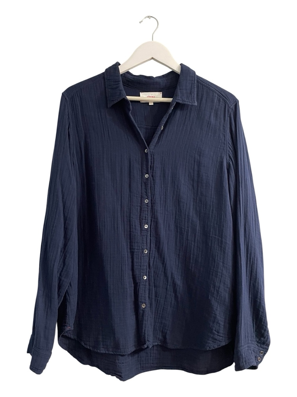 Xirena navy gauze cotton Button-down Long Sleeve Shirt top
